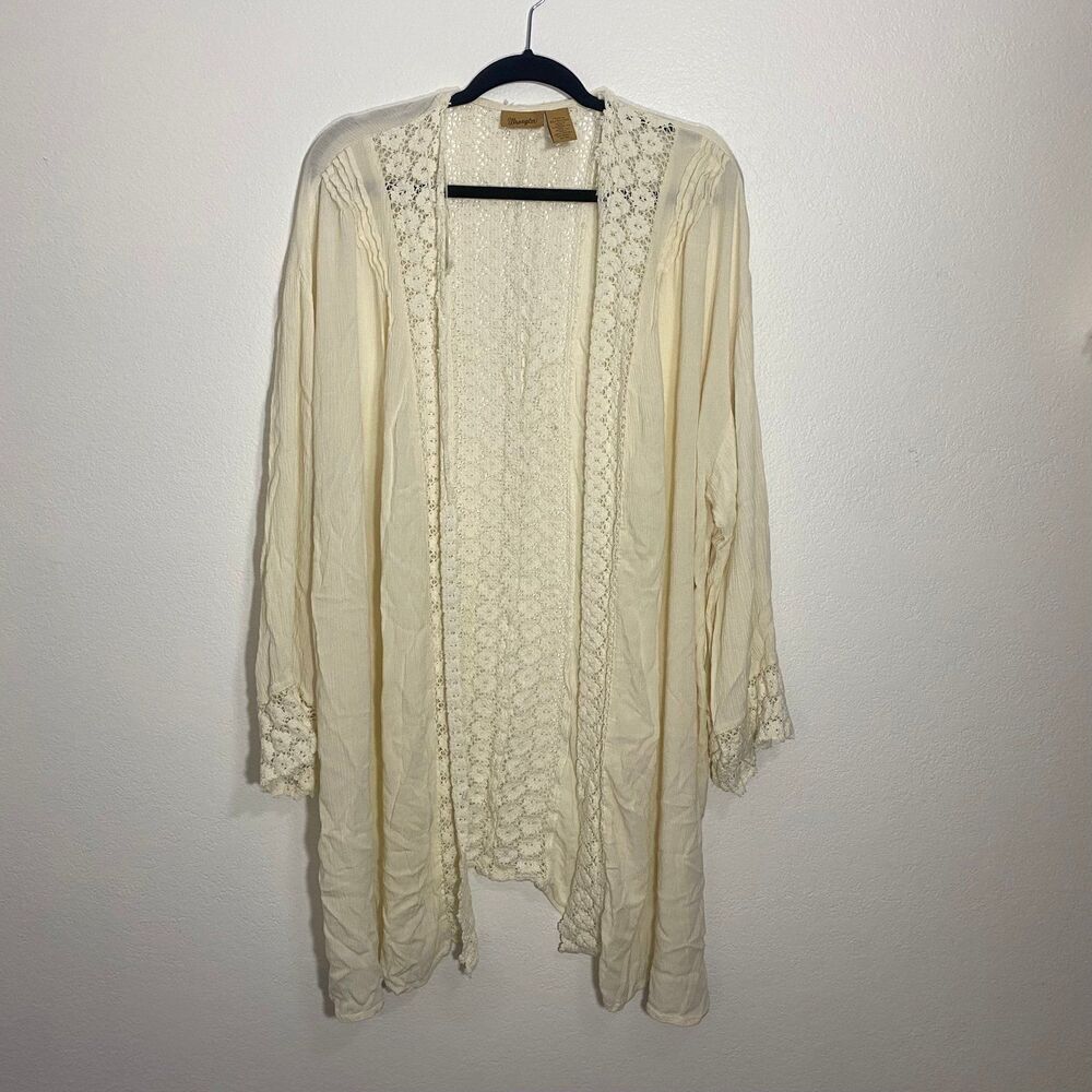Wrangler Open Front duster crochet lace cardigan Rayon XL White cream beige